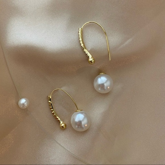 💙Pearl Crystal Zircon Wire Hooks Earrings - Picture 5 of 14